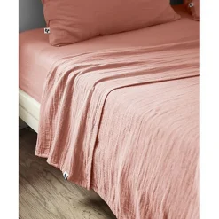 L'Effet Papillon Drap plat "Gaïa" toutes dimensions "Gaze de Coton" - Gaïa Rose Pêche - 240 x 300 cm pour lit 2 places