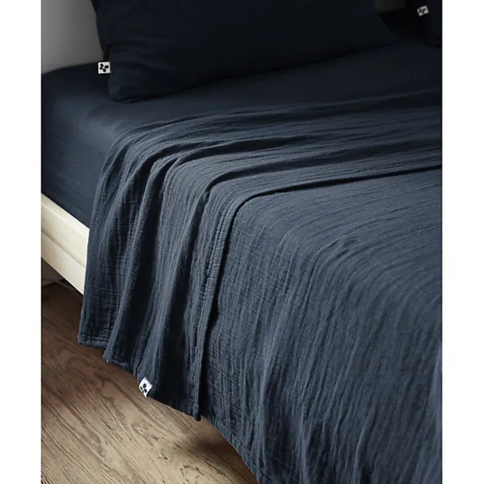 L'Effet Papillon Drap plat "Gaïa" toutes dimensions "Gaze de Coton" - Gaïa Minuit - 270 x 300 cm pour lit King size