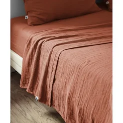 L'Effet Papillon Drap plat "Gaïa" toutes dimensions "Gaze de Coton" - Gaïa Terracotta - 240 x 300 cm pour lit 2 places
