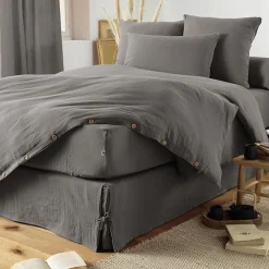 L'Effet Papillon Drap plat "Gaïa" toutes dimensions "Gaze de Coton" - Gaïa Granit - 270 x 300 cm pour lit King size New