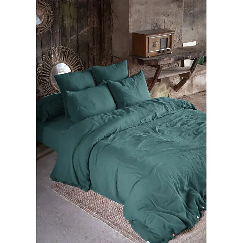 L'Effet Papillon Drap plat "Gaïa" toutes dimensions "Gaze de Coton" - Gaïa Canard - 270 x 300 cm pour lit King size