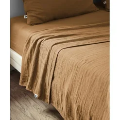 L'Effet Papillon Drap plat "Gaïa" toutes dimensions "Gaze de Coton" - Gaïa Camel - 240 x 300 cm pour lit 2 places
