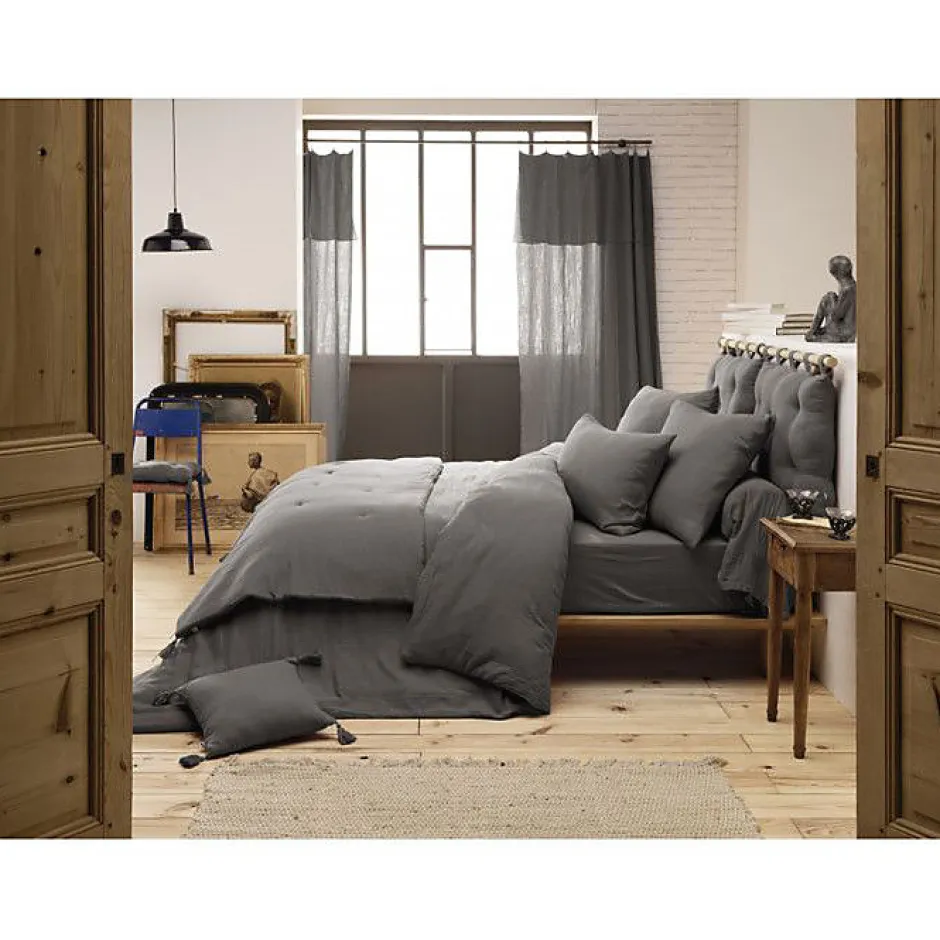 L'Effet Papillon Drap plat "Gaïa" toutes dimensions "Gaze de Coton" - Gaïa Granit - 240 x 300 cm pour lit 2 places