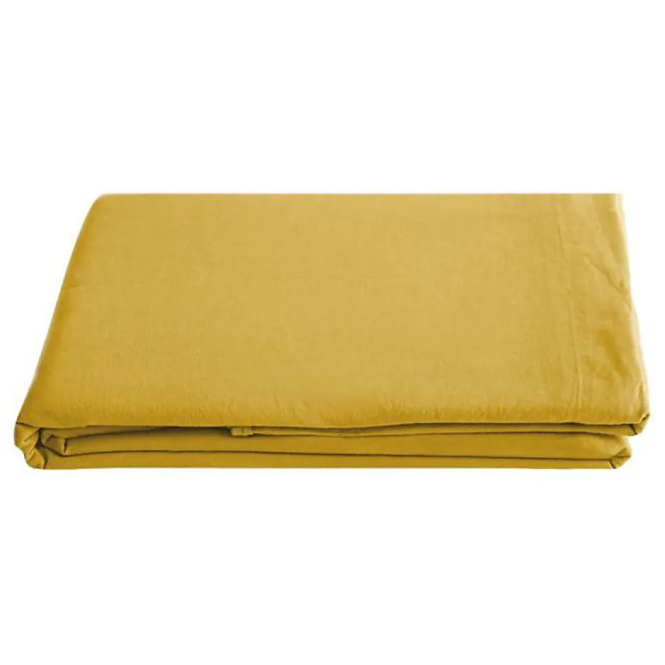 Vent Du Sud Drap plat Palace pur coton teint lavé, 63 fils/cm² - Palace Curry - 240 x 290 cm pour lit 2 places