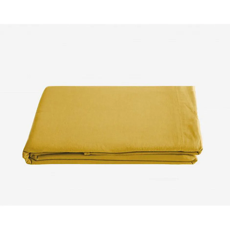 Vent Du Sud Drap plat Palace pur coton teint lavé, 63 fils/cm² - Palace Curry - 240 x 290 cm pour lit 2 places