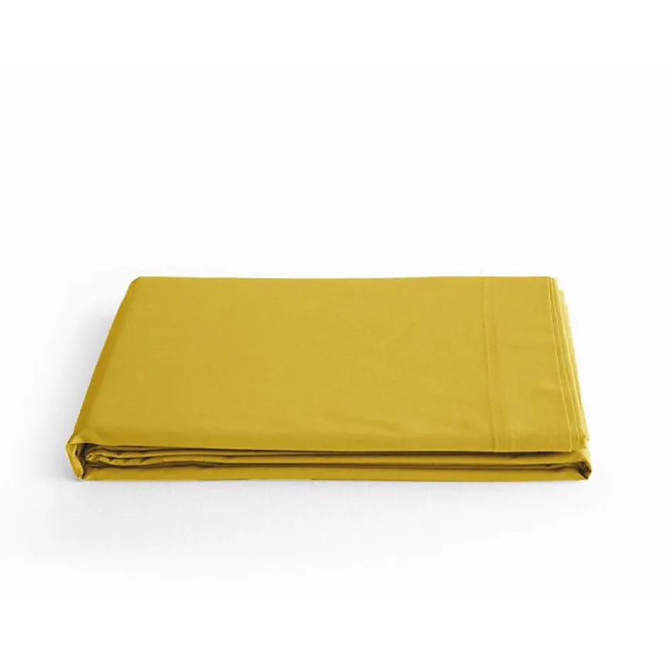 Vent Du Sud Drap plat percale pur coton peigné longues fibres 80 fils/cm² - Moutarde - 270 x 300 cm pour lit King size Discount