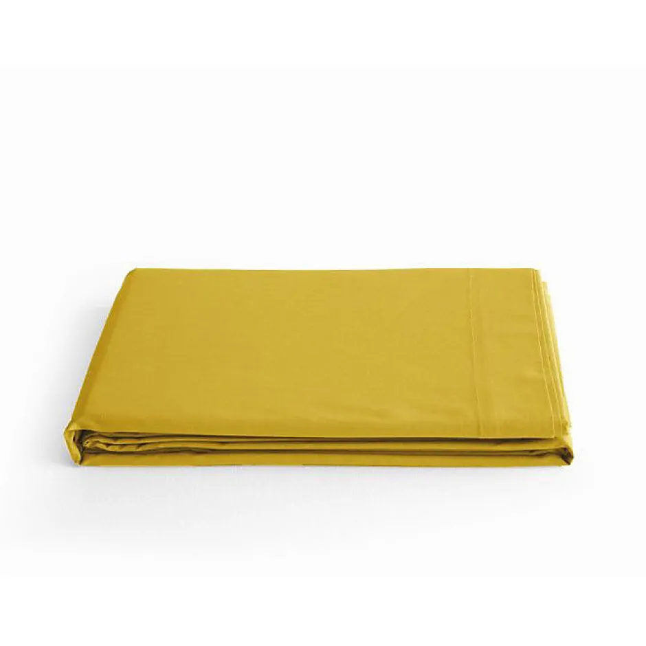 Vent Du Sud Drap plat percale pur coton peigné longues fibres 80 fils/cm² - Moutarde - 240 x 300 cm pour lit 2 places