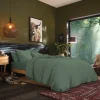 Coton Pur Drap plat Prémium 180x290 cm Vert fonce Sale
