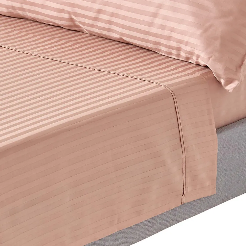 Homescapes Drap plat satin rayé en coton égyptien 330 fils taupe, 275x275 cm -