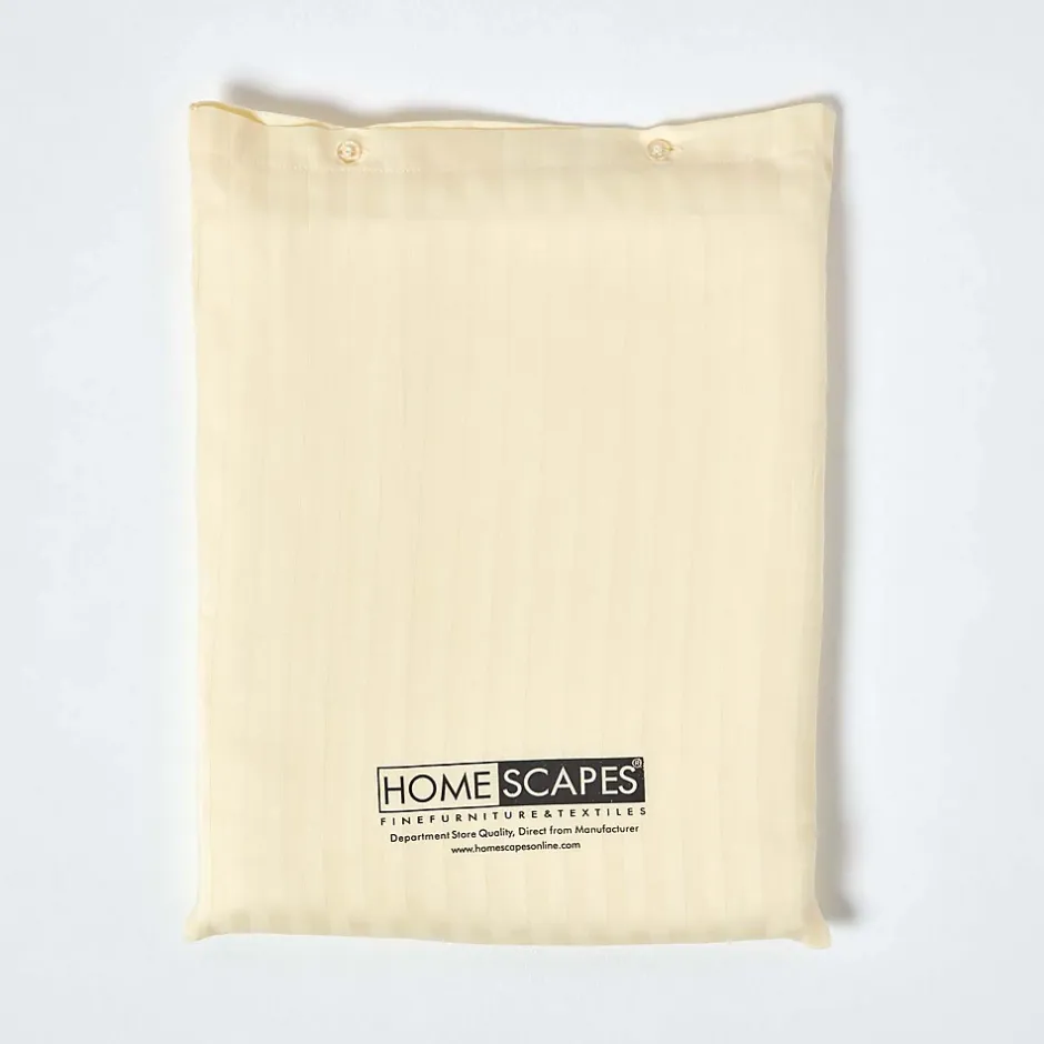 Homescapes Drap plat satin rayé en coton égyptien 330 fils jaune pâle, 270x300 cm - New
