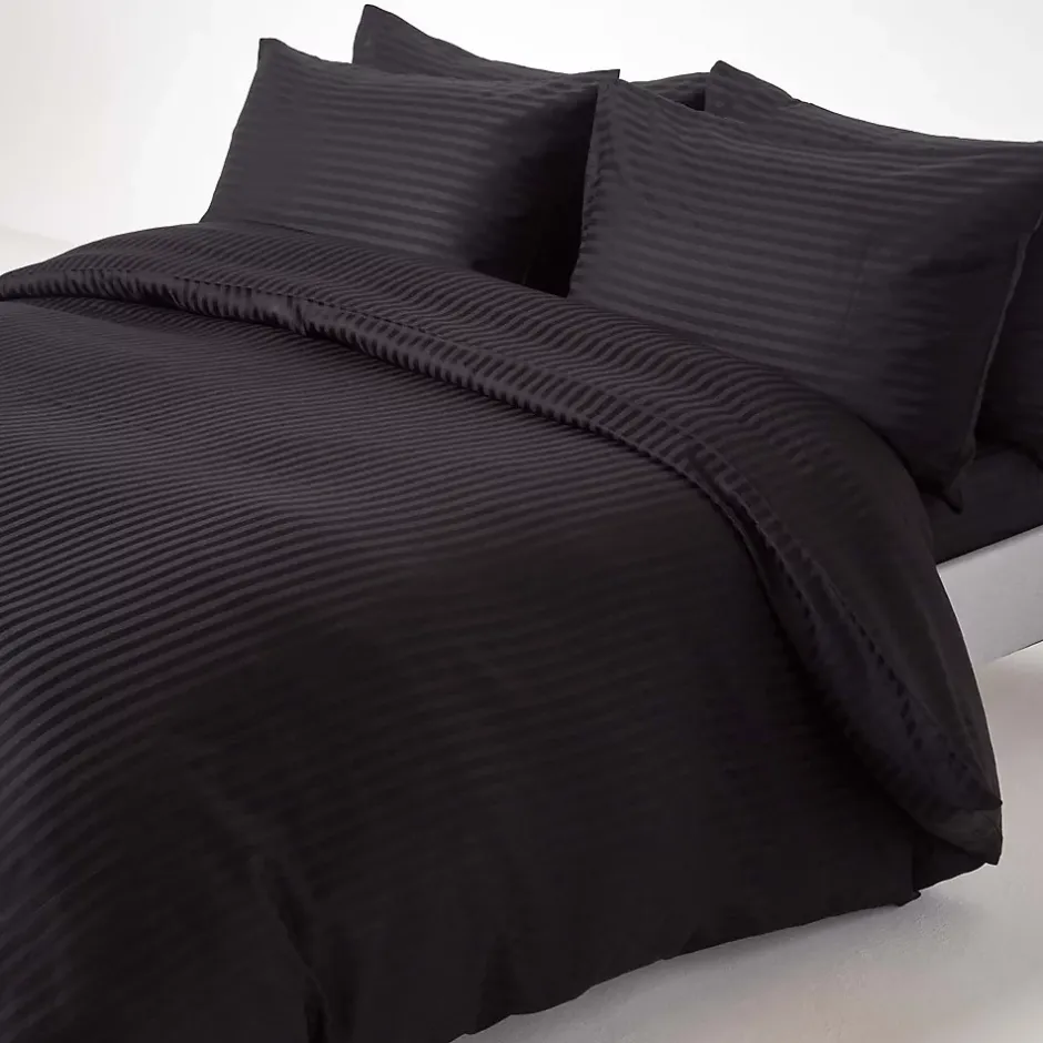 Homescapes Drap plat satin rayé en coton égyptien 330 fils noir, 178x255 cm - Discount