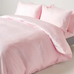 Homescapes Drap plat satin rayé en coton égyptien 330 fils rose, 178x255 cm - Discount