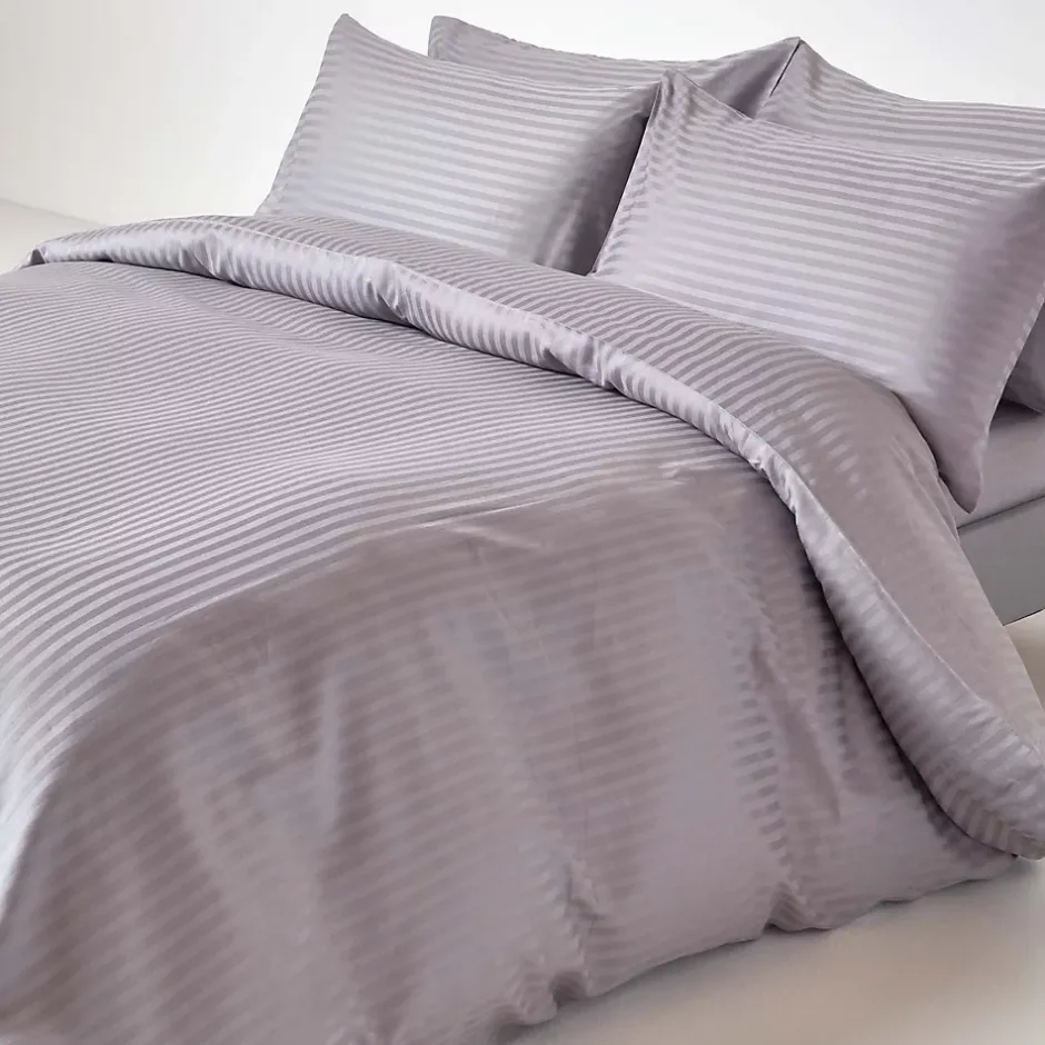 Homescapes Drap plat satin rayé en coton égyptien 330 fils gris, 230x255 cm - Outlet