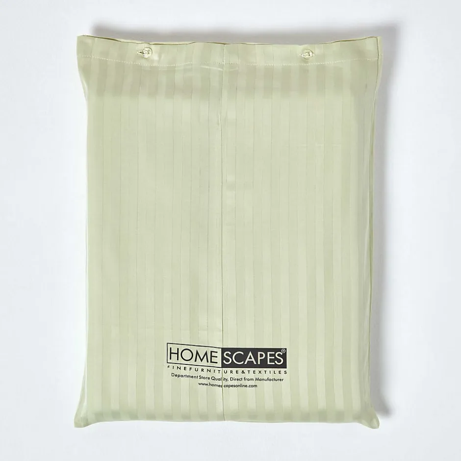 Homescapes Drap plat satin rayé en coton égyptien 330 fils vert sauge, 240x275 cm -