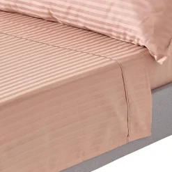 Homescapes Drap plat satin rayé en coton égyptien 330 fils taupe, 180x290 cm - Online