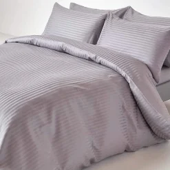 Homescapes Drap plat satin rayé en coton égyptien 330 fils gris, 270x300 cm - Clearance