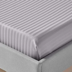 Homescapes Drap plat satin rayé en coton égyptien 330 fils gris, 270x300 cm - Clearance