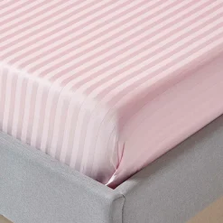 Homescapes Drap plat satin rayé en coton égyptien 330 fils rose, 270x300 cm - Sale