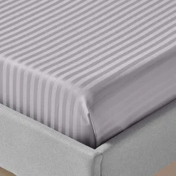 Homescapes Drap plat satin rayé en coton égyptien 330 fils gris, 275x275 cm -