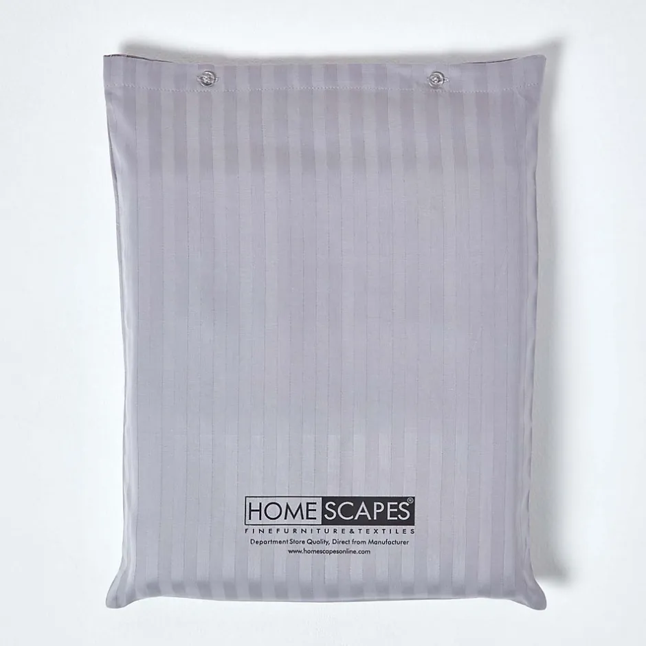 Homescapes Drap plat satin rayé en coton égyptien 330 fils gris, 275x275 cm -