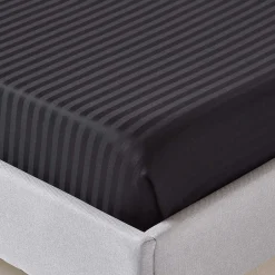 Homescapes Drap plat satin rayé en coton égyptien 330 fils noir, 230x255 cm -