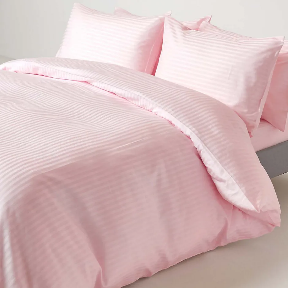 Homescapes Drap plat satin rayé en coton égyptien 330 fils rose, 240x300 cm -