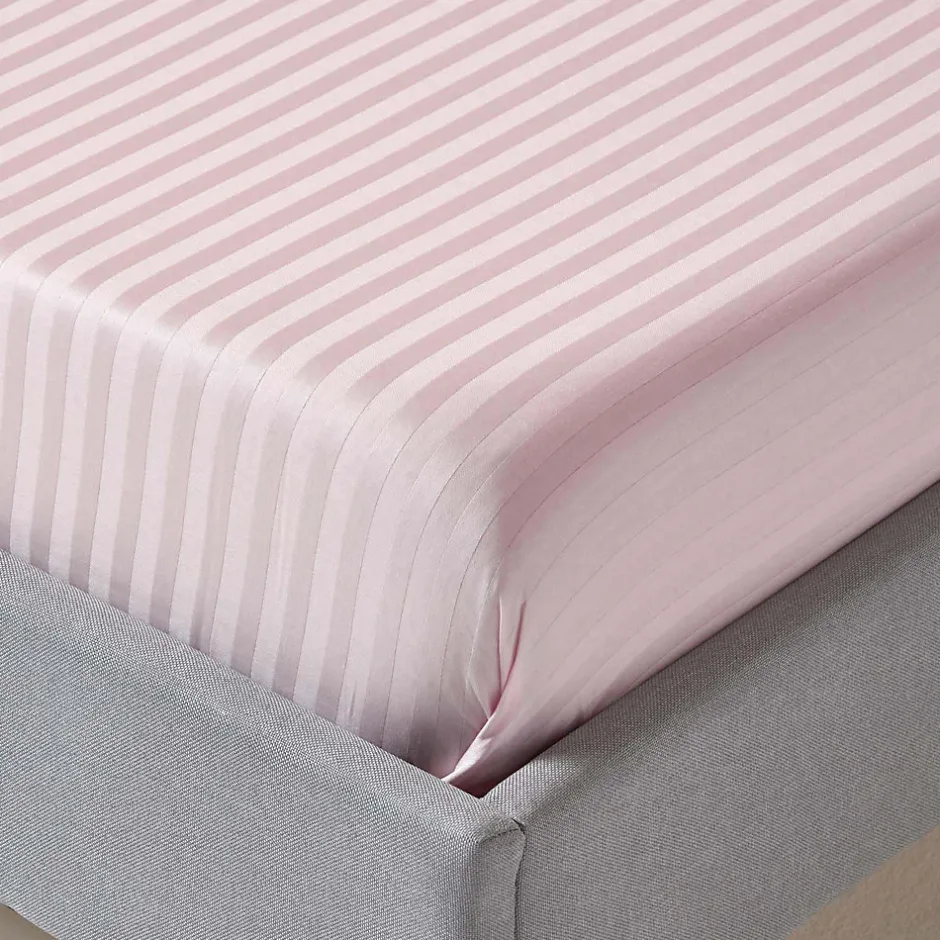 Homescapes Drap plat satin rayé en coton égyptien 330 fils violet, 180x290 cm - Clearance