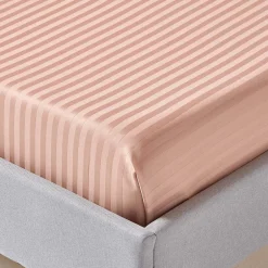 Homescapes Drap plat satin rayé en coton égyptien 330 fils taupe, 178x255 cm -