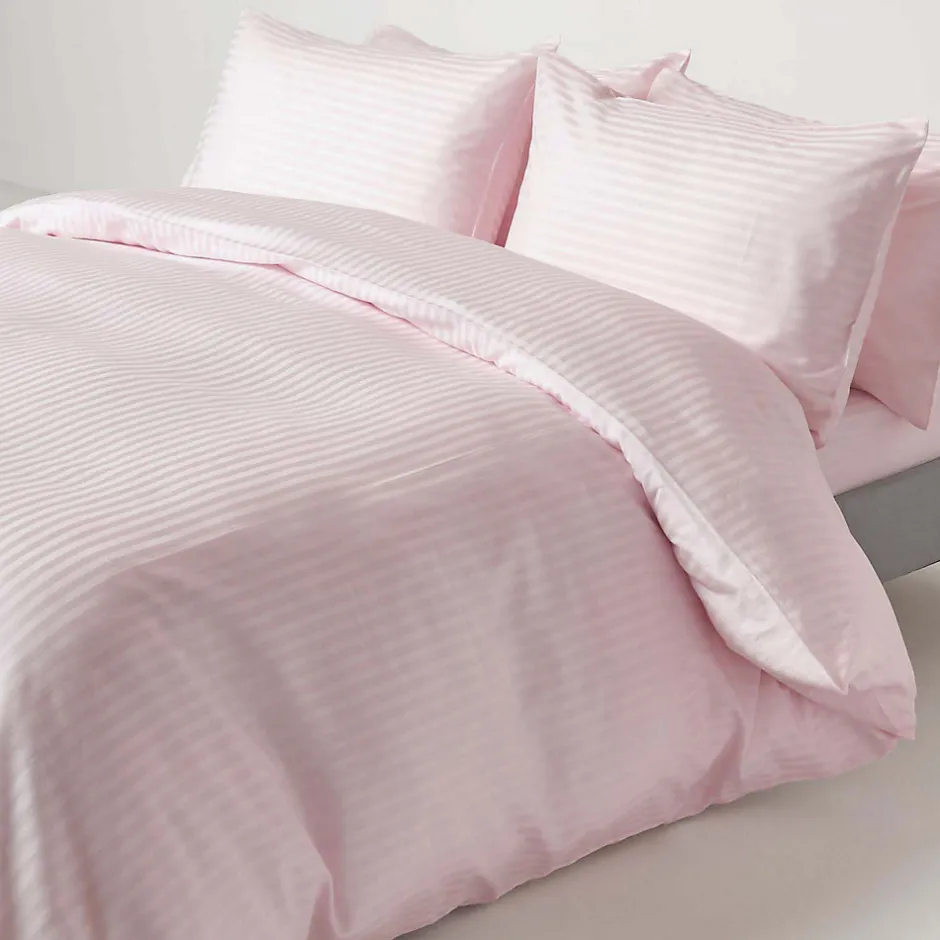 Homescapes Drap plat satin rayé en coton égyptien 330 fils violet, 275x275 cm -