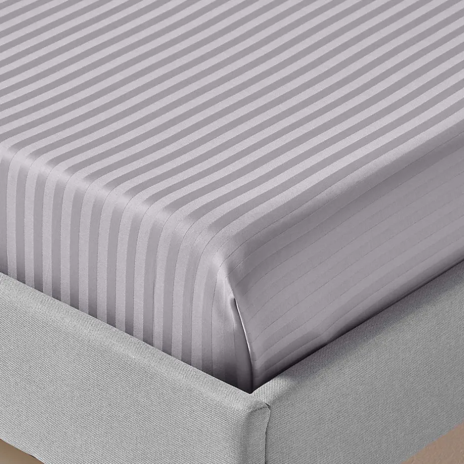 Homescapes Drap plat satin rayé en coton égyptien 330 fils gris, 240x275 cm - Discount