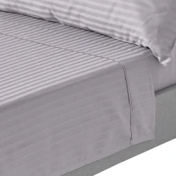 Homescapes Drap plat satin rayé en coton égyptien 330 fils gris, 240x275 cm - Discount