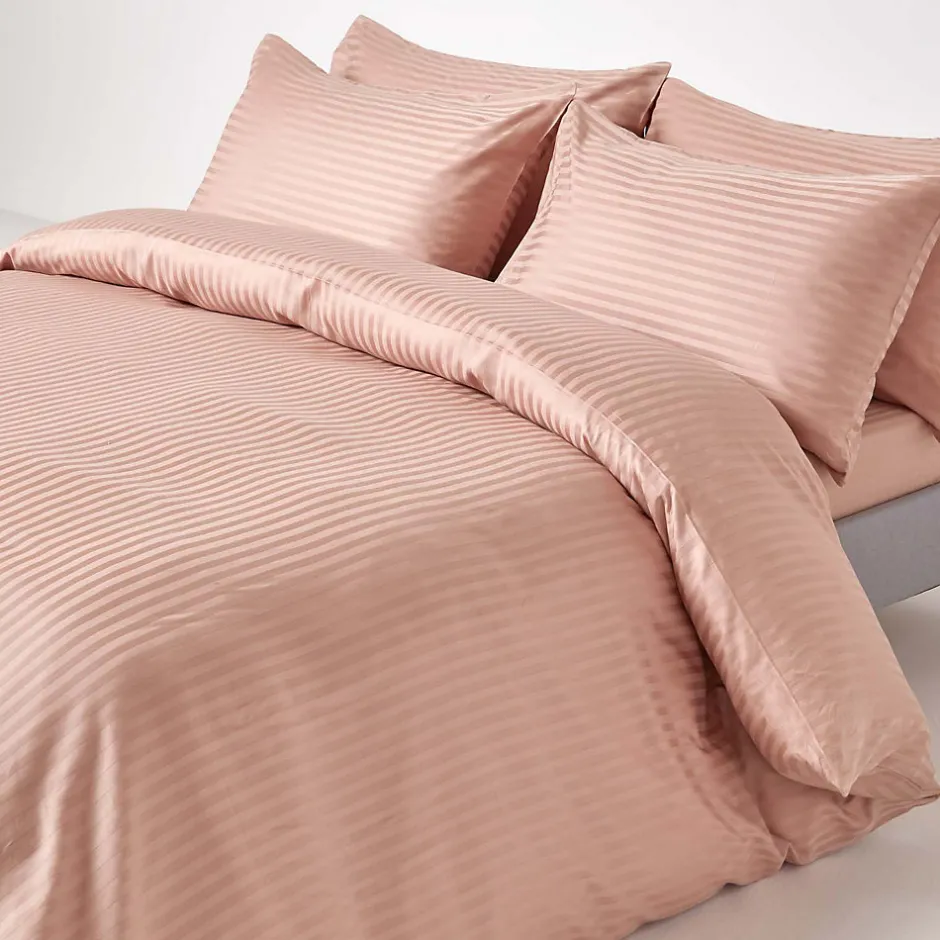 Homescapes Drap plat satin rayé en coton égyptien 330 fils taupe, 240x300 cm -