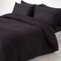 Homescapes Drap plat satin rayé en coton égyptien 330 fils noir, 180x290 cm - New