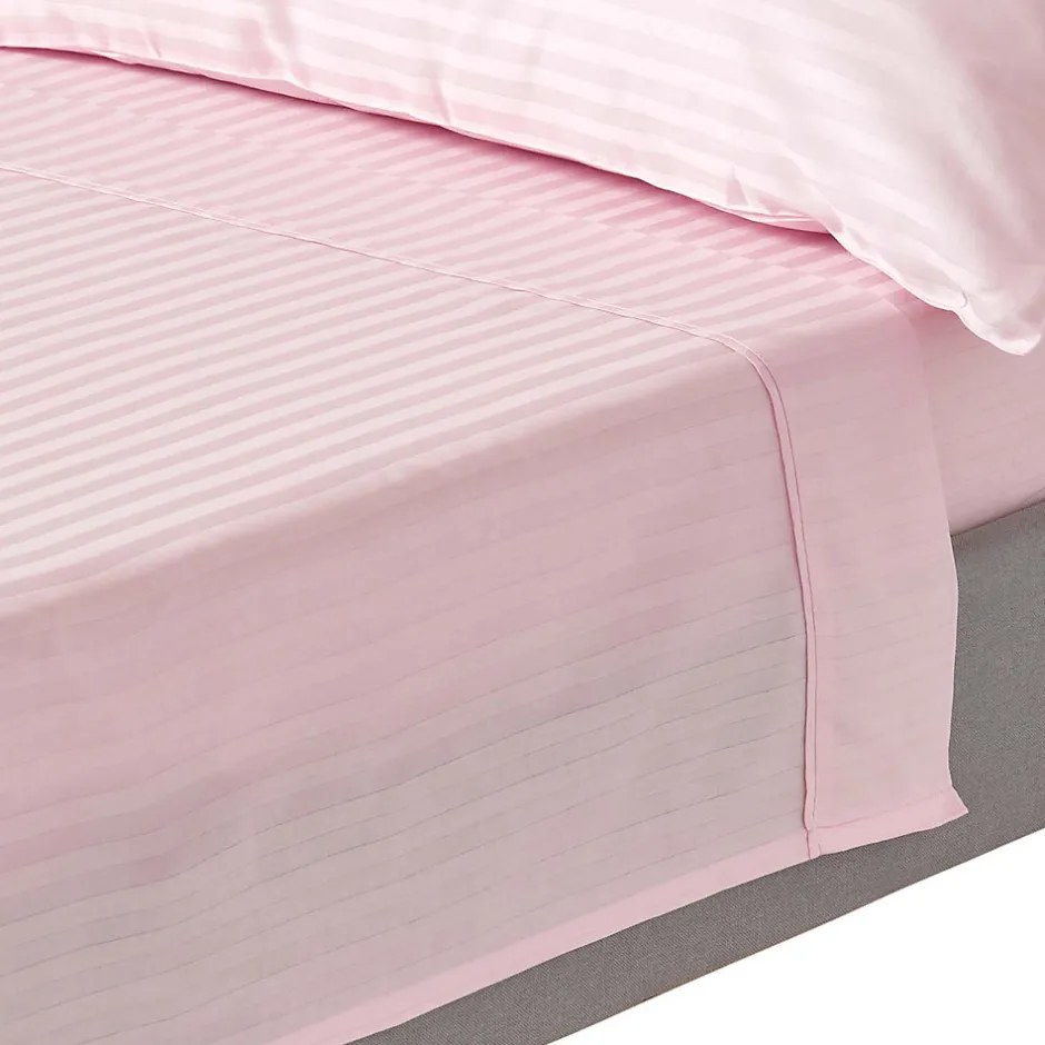 Homescapes Drap plat satin rayé en coton égyptien 330 fils rose, 180x290 cm -
