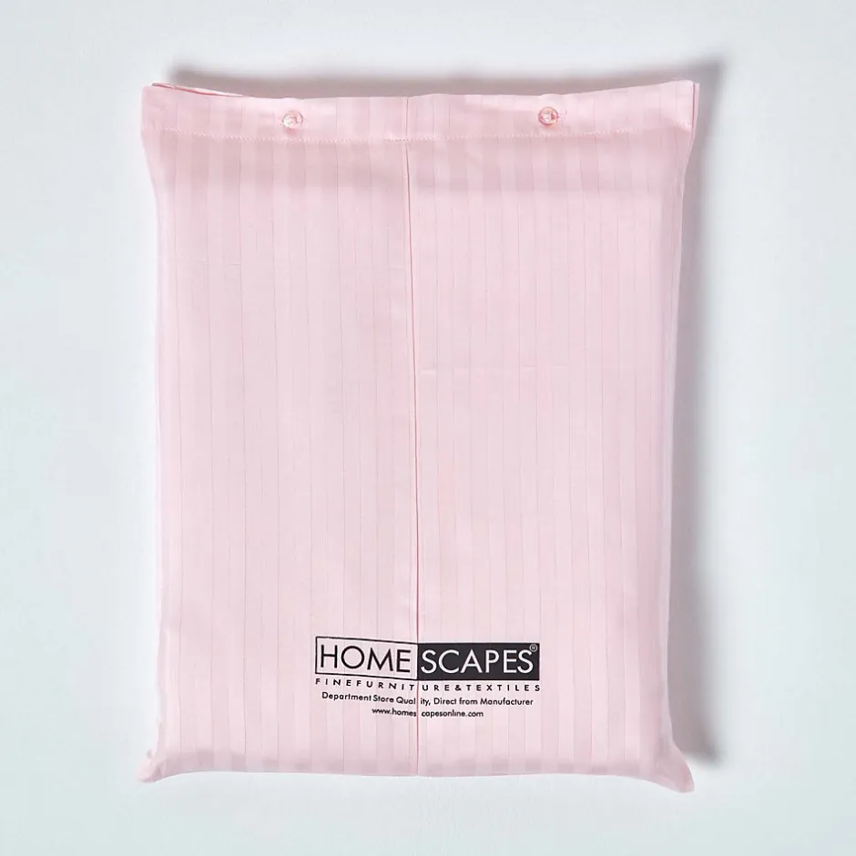 Homescapes Drap plat satin rayé en coton égyptien 330 fils rose, 180x290 cm -
