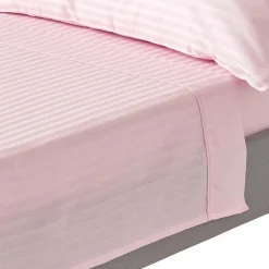 Homescapes Drap plat satin rayé en coton égyptien 330 fils rose, 275x275 cm -