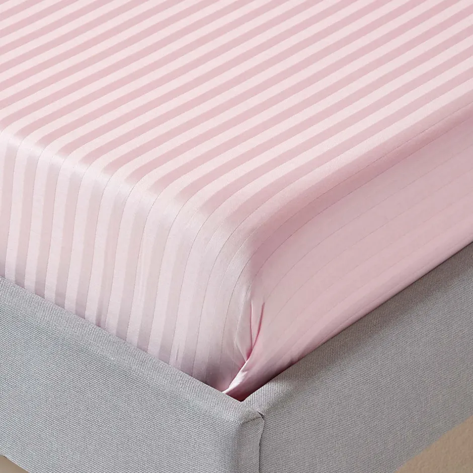 Homescapes Drap plat satin rayé en coton égyptien 330 fils rose, 275x275 cm -