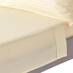 Homescapes Drap plat satin rayé en coton égyptien 330 fils jaune pâle, 275x275 cm - New