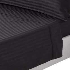 Homescapes Drap plat satin rayé en coton égyptien 330 fils noir, 240x275 cm -