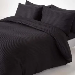 Homescapes Drap plat satin rayé en coton égyptien 330 fils noir, 240x275 cm -