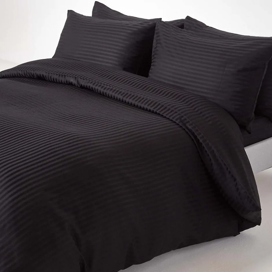 Homescapes Drap plat satin rayé en coton égyptien 330 fils noir, 240x275 cm -