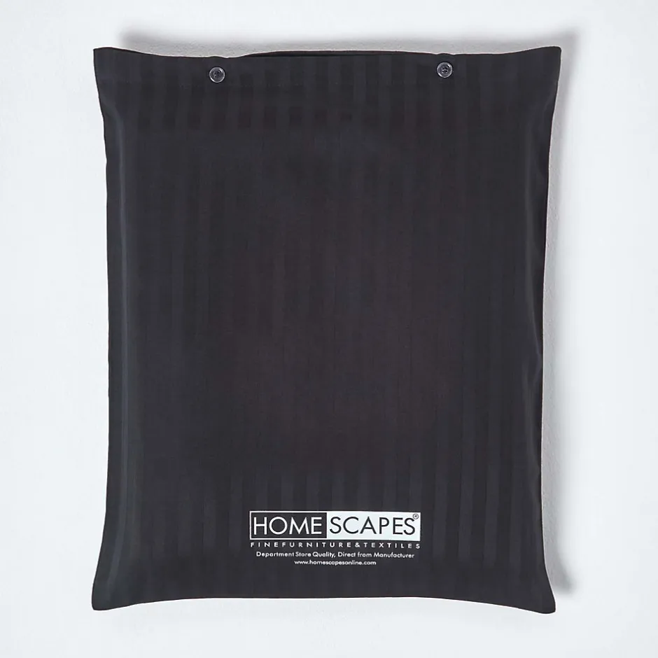 Homescapes Drap plat satin rayé en coton égyptien 330 fils noir, 240x275 cm -