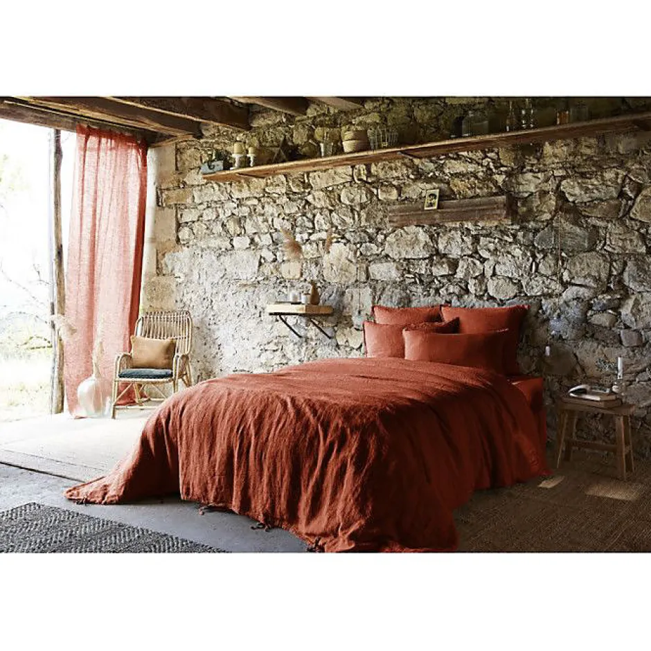 L'Effet Papillon Drap plat "Soline" toutes dimensions Lin lavé - Soline Paprika - 240 x 300 cm pour lit 2 places
