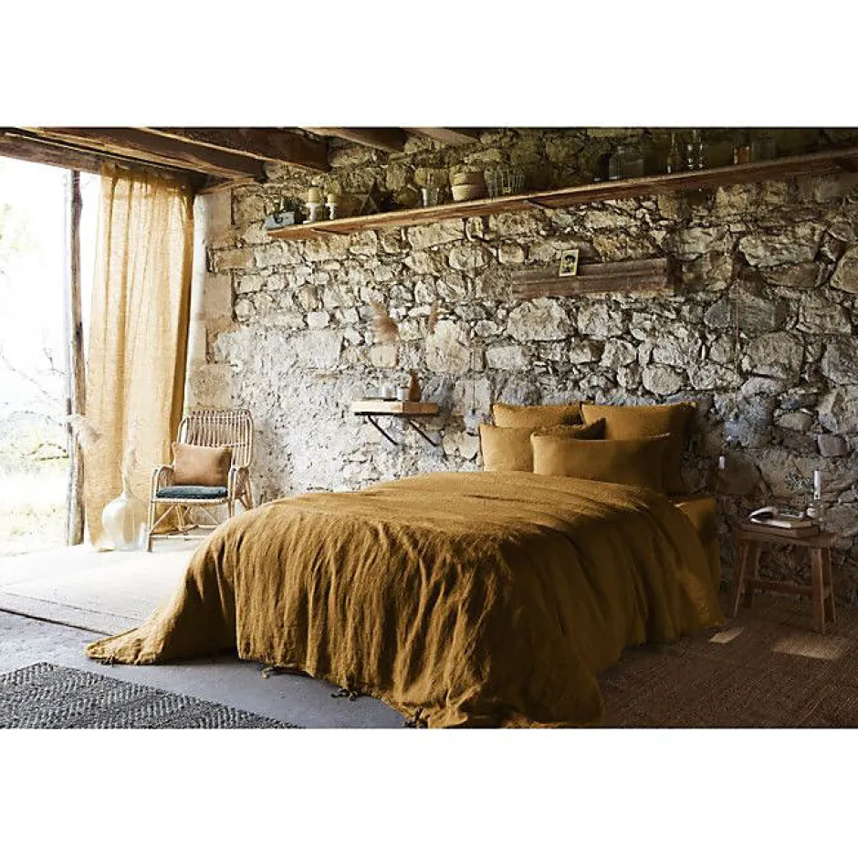 L'Effet Papillon Drap plat "Soline" toutes dimensions Lin lavé - Soline Caramel - 240 x 300 cm pour lit 2 places Sale