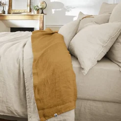 L'Effet Papillon Drap plat "Soline" toutes dimensions Lin lavé - Soline Caramel - 240 x 300 cm pour lit 2 places Sale