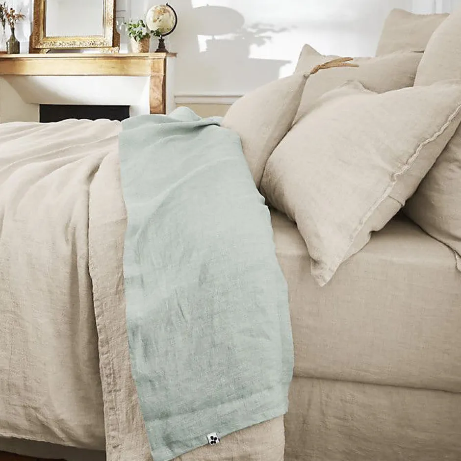 L'Effet Papillon Drap plat "Soline" toutes dimensions Lin lavé - Soline Eucalyptus - 240 x 300 cm pour lit 2 places