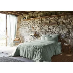 L'Effet Papillon Drap plat "Soline" toutes dimensions Lin lavé - Soline Eucalyptus - 240 x 300 cm pour lit 2 places