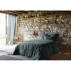 L'Effet Papillon Drap plat "Soline" toutes dimensions Lin lavé - Soline Ardoise - 270 x 300 cm pour lit King size