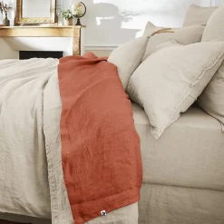 L'Effet Papillon Drap plat "Soline" toutes dimensions Lin lavé - Soline Paprika - 270 x 300 cm pour lit King size