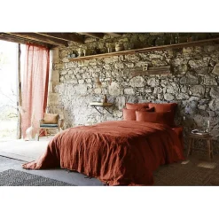 L'Effet Papillon Drap plat "Soline" toutes dimensions Lin lavé - Soline Paprika - 270 x 300 cm pour lit King size